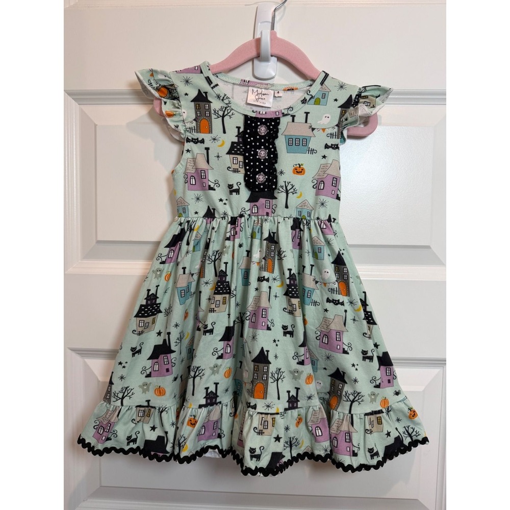 36. Madison Grace Halloween Haunted House Ruffle Dress Kids Size 4 Mint Green